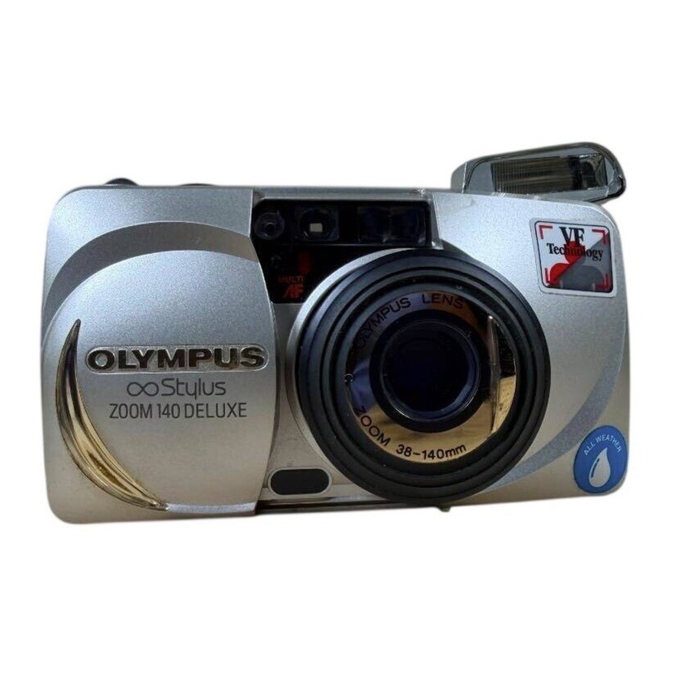 Olympus Stylus Zoom 140 Deluxe 35mm Film Camera Silver All Weather Multi AF EUC